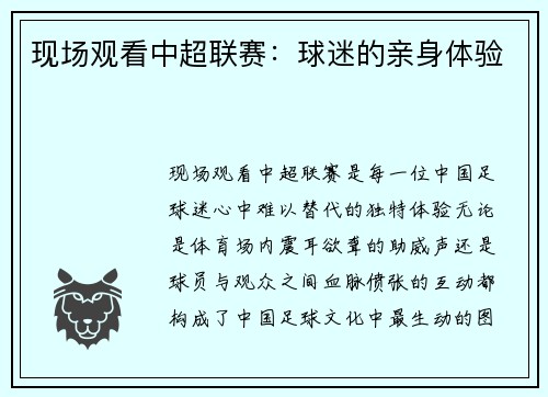 现场观看中超联赛：球迷的亲身体验